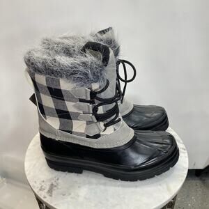 Natural Reflections Lumber Jill Pac Boots Women's 9 Gray White Plaid NWT